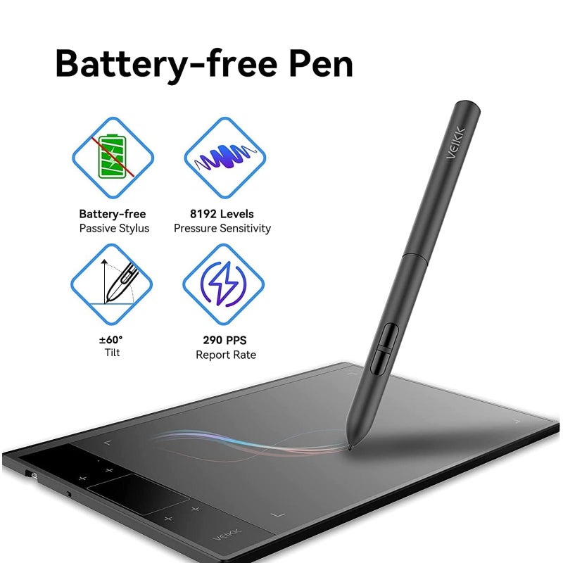 VEIKK A30 V2 Drawing Tablet 10x6 Inch Graphics Tablet with 8192 Pressure Sensitivity Battery-Free Pen and Touch Pad, 4 Hot Keys Drawing Pad for Computer, Supports Mac Windows Android Linux - Image 5